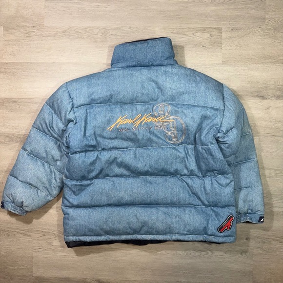 Karl Kani Sculptured Denim Puffer Jacket Mens XL Blue‎ Embroidered Kani 23 Logo - Picture 15 of 16